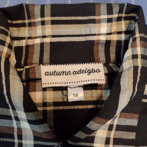Autumn Adeigbo Carson dress black blue brown white plaid women's size 10 - Picture 7 of 9